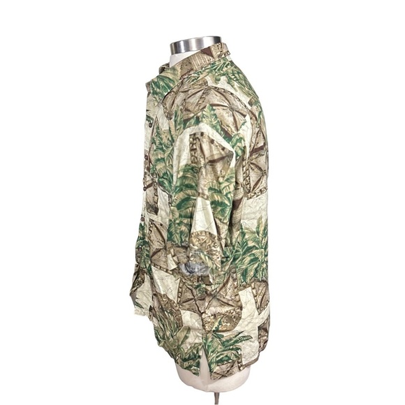 Tori Richard Men XL Aloha Shirt Palm Tree All Over Brown Green Made In Hawaii - Picture 5 of 14